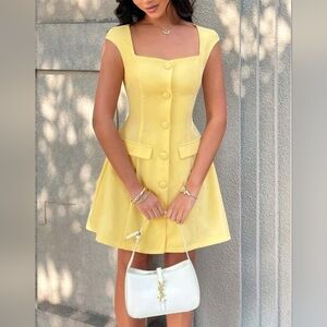 Pastel Yellow Square-Neck A-Line Dress